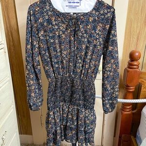 Woven tiered ruffled long sleeve dress